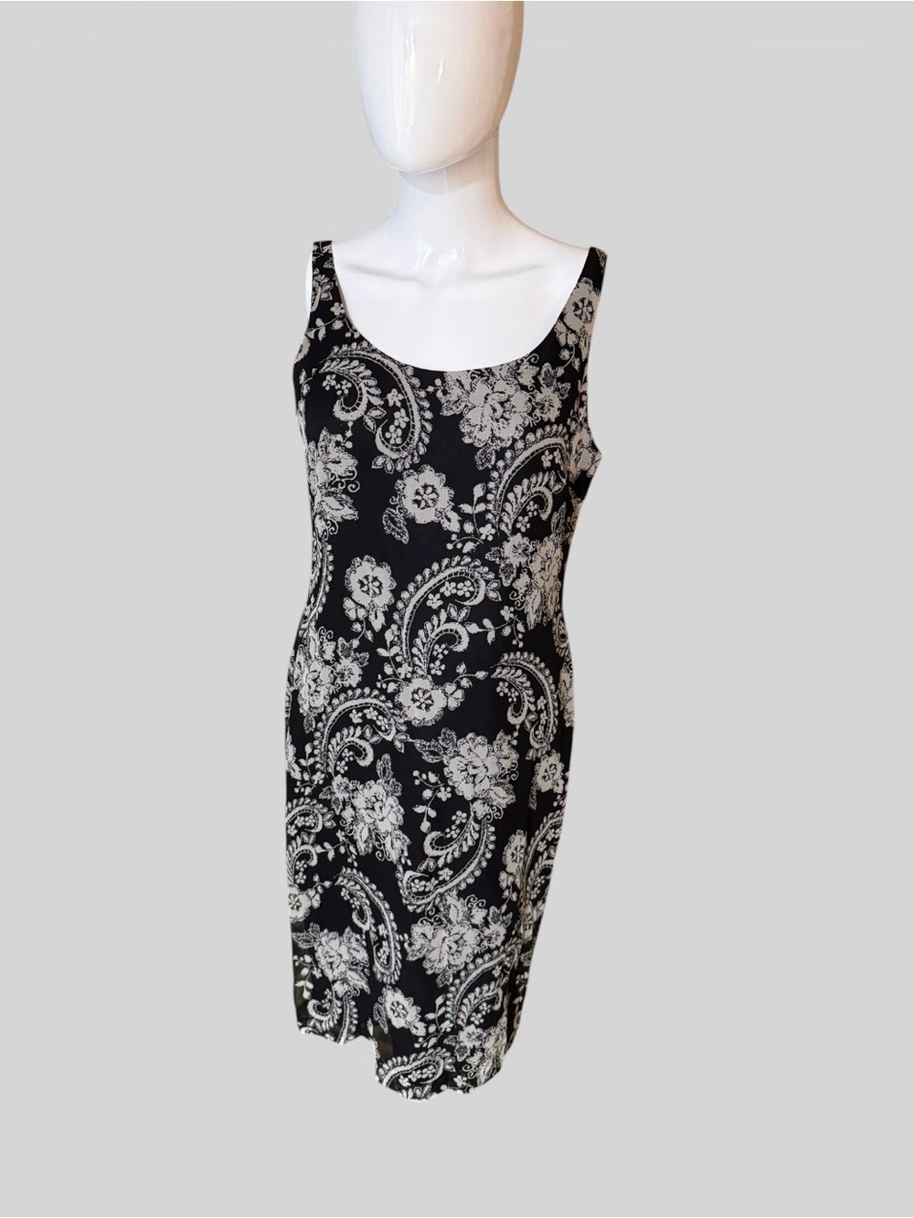 Mille SHOR Black and White Paisley Silk Dress
